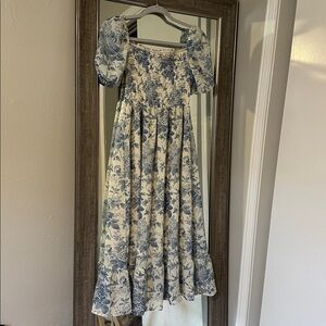 Morning Lavender Floral Blue Midi Dress
